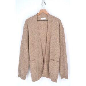 BLDWN Glenn Wool Cardigan Sweater Open Front Ribbed Oatmeal Beige Women's XXL